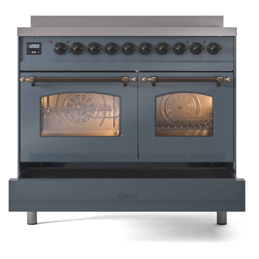 ILVE Nostalgie II 40-Inch Freestanding Electric Induction Range in Blue Grey with Bronze Trim (UPDI406NMPBGB) - Image 7