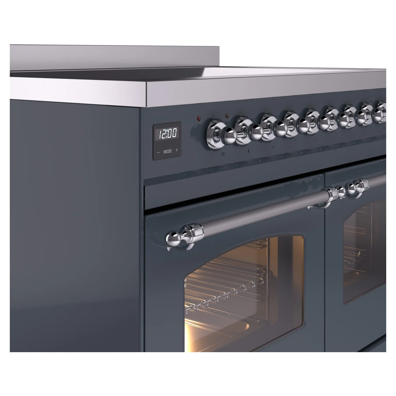 ILVE Nostalgie II 40-Inch Freestanding Electric Induction Range in Blue Grey with Chrome Trim (UPDI406NMPBGC) - Image 3