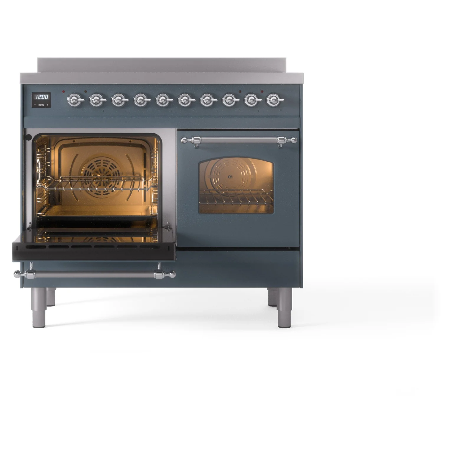 ILVE Nostalgie II 40-Inch Freestanding Electric Induction Range in Blue Grey with Chrome Trim (UPDI406NMPBGC) - Image 5
