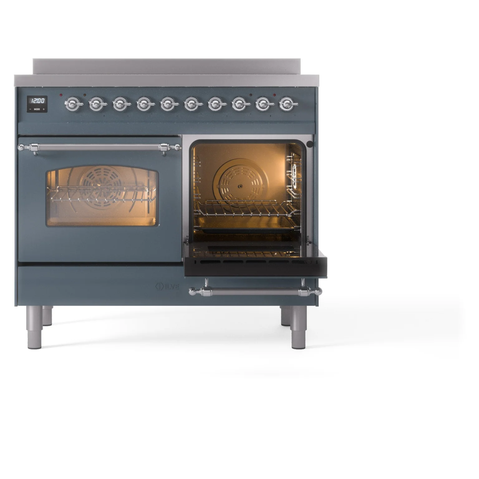 ILVE Nostalgie II 40-Inch Freestanding Electric Induction Range in Blue Grey with Chrome Trim (UPDI406NMPBGC) - Image 6