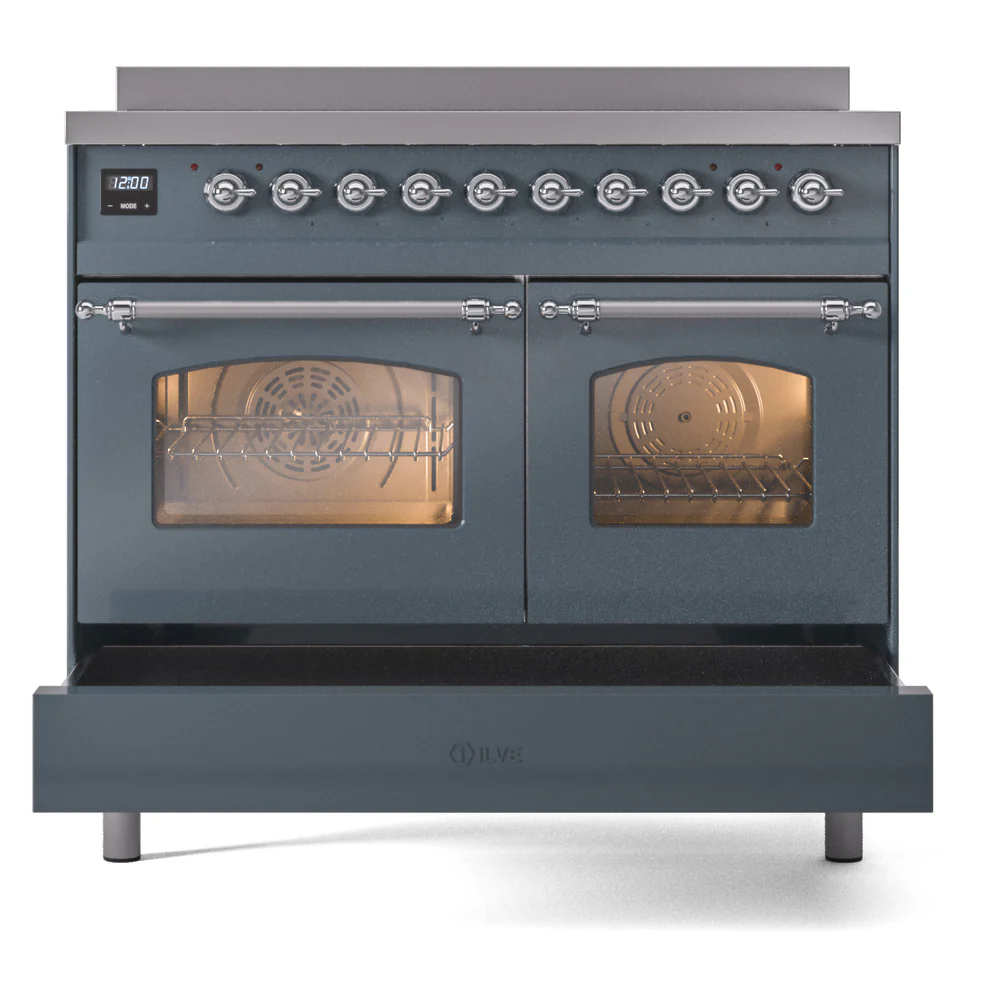 ILVE Nostalgie II 40-Inch Freestanding Electric Induction Range in Blue Grey with Chrome Trim (UPDI406NMPBGC) - Image 7