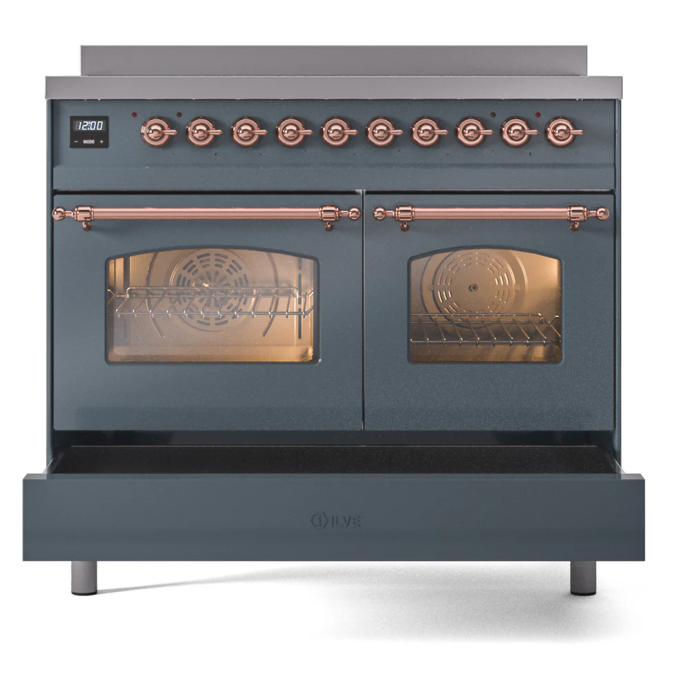 ILVE Nostalgie II 40-Inch Freestanding Electric Induction Range in Blue Grey with Copper Trim (UPDI406NMPBGP) - Image 7