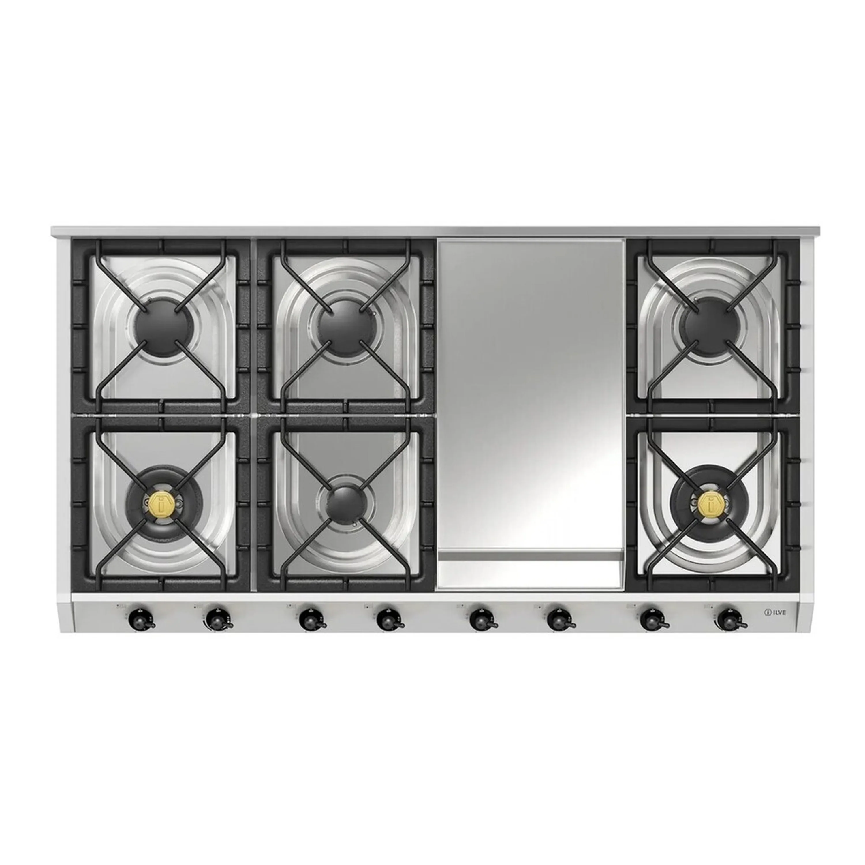 ILVE Nostalgie II 48 inch Built-In Propane Gas Cooktop with 8 Burners, Griddle, in Stainless Steel (UHCP1265FNSSBLP) - Image 2