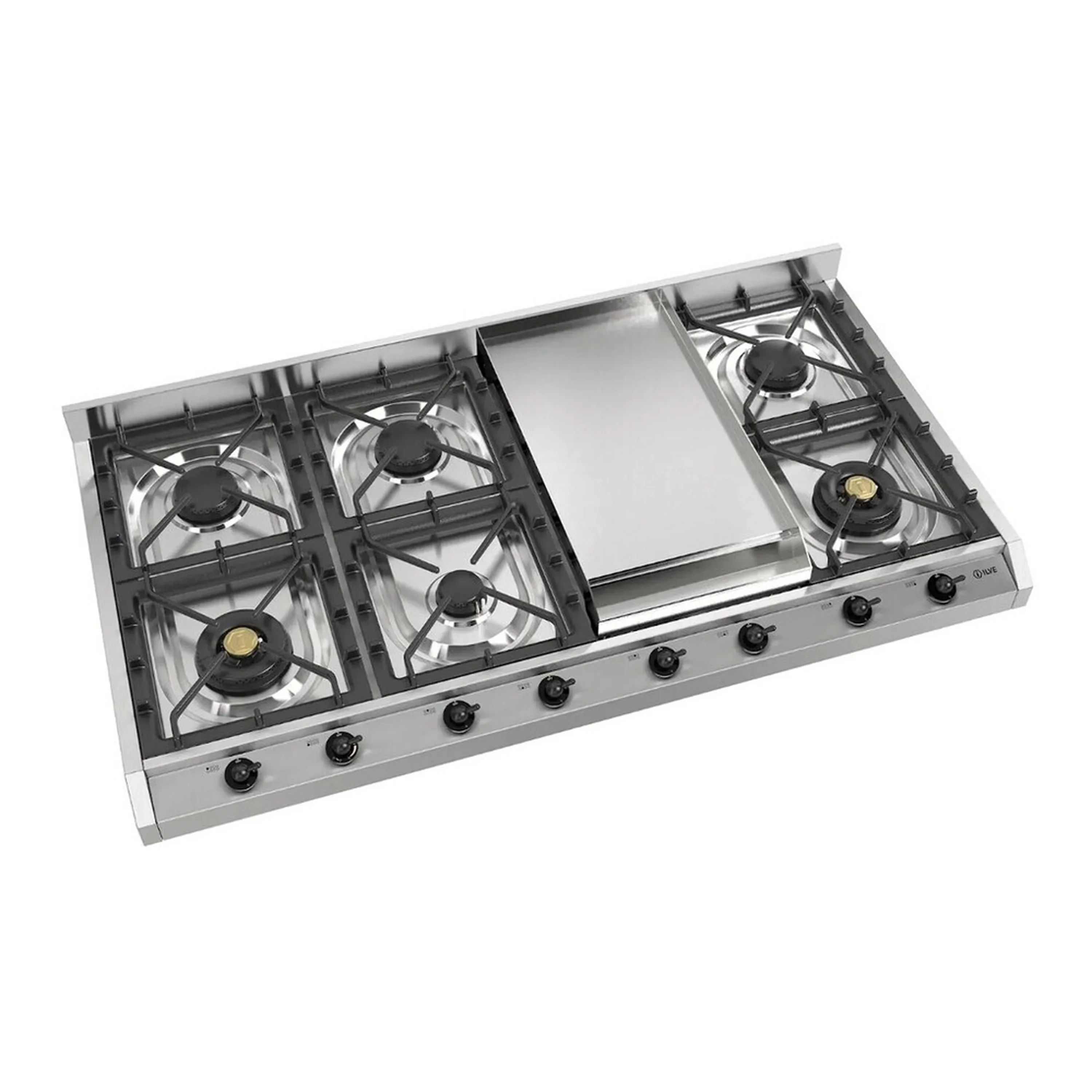 ILVE Nostalgie II 48 inch Built-In Propane Gas Cooktop with 8 Burners, Griddle, in Stainless Steel (UHCP1265FNSSBLP) - Image 3
