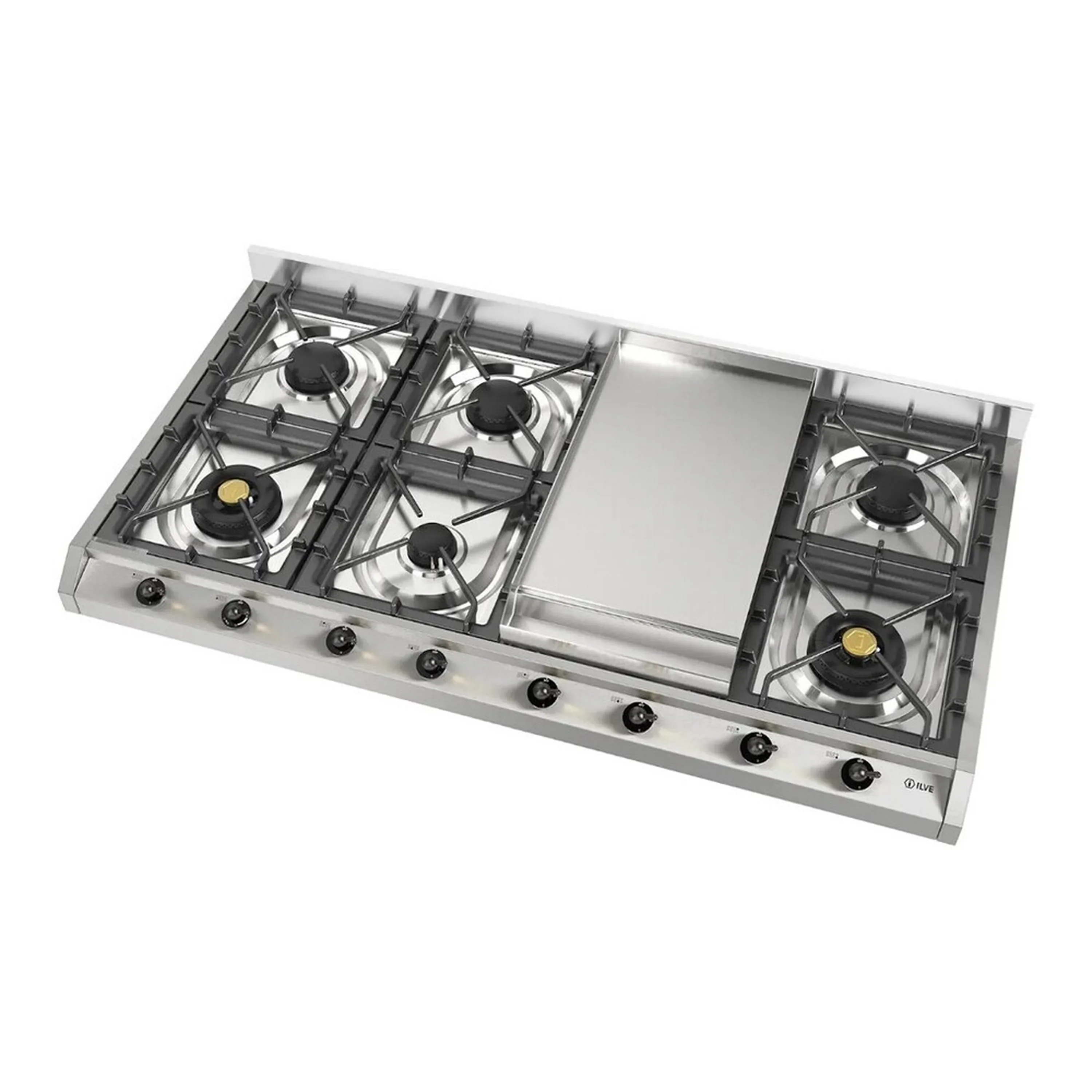 ILVE Nostalgie II 48 inch Built-In Propane Gas Cooktop with 8 Burners, Griddle, in Stainless Steel (UHCP1265FNSSBLP) - Image 4