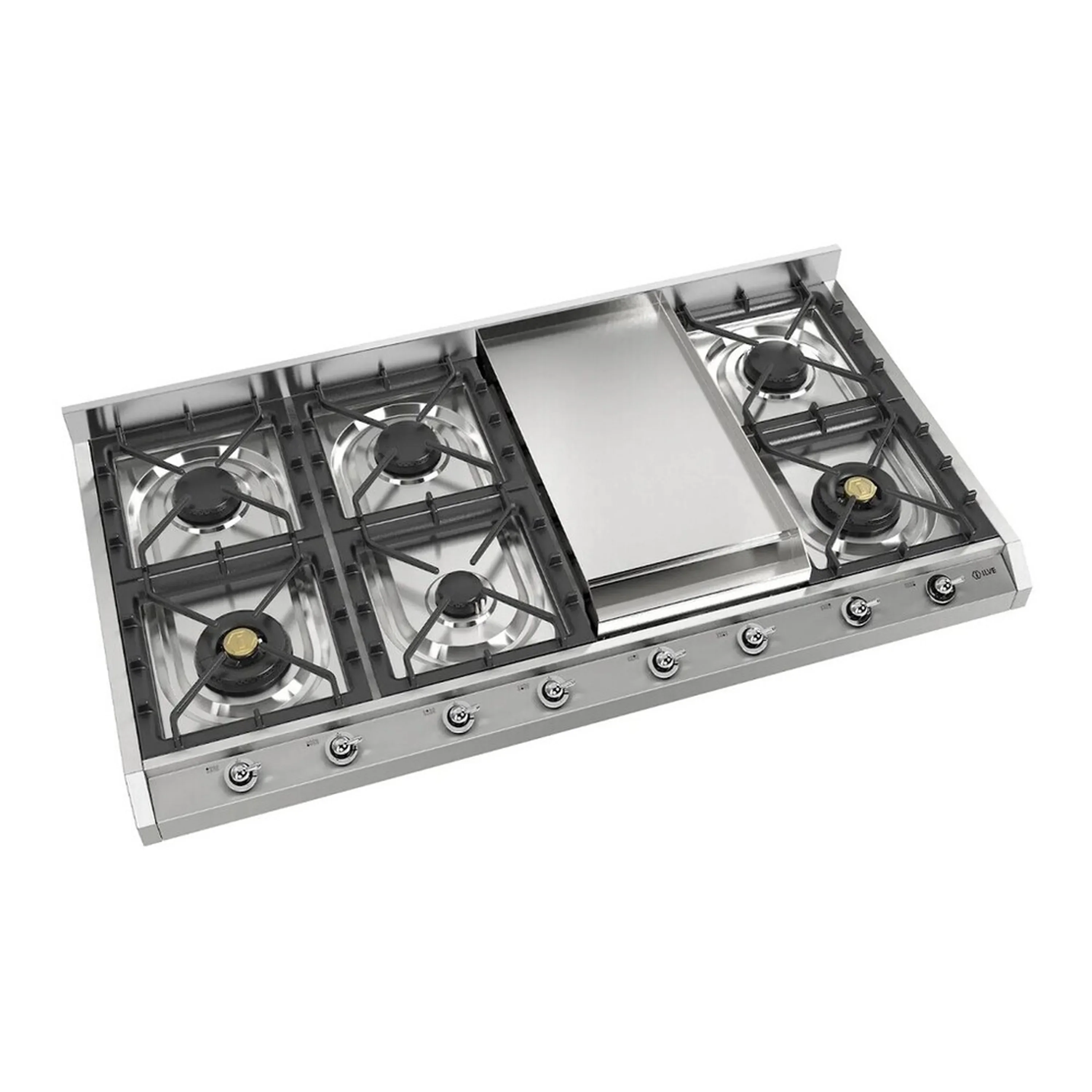 ILVE Nostalgie II 48 inch Built-In Propane Gas Cooktop with 8 Burners, Griddle, in Stainless Steel (UHCP1265FNSSCLP) - Image 3