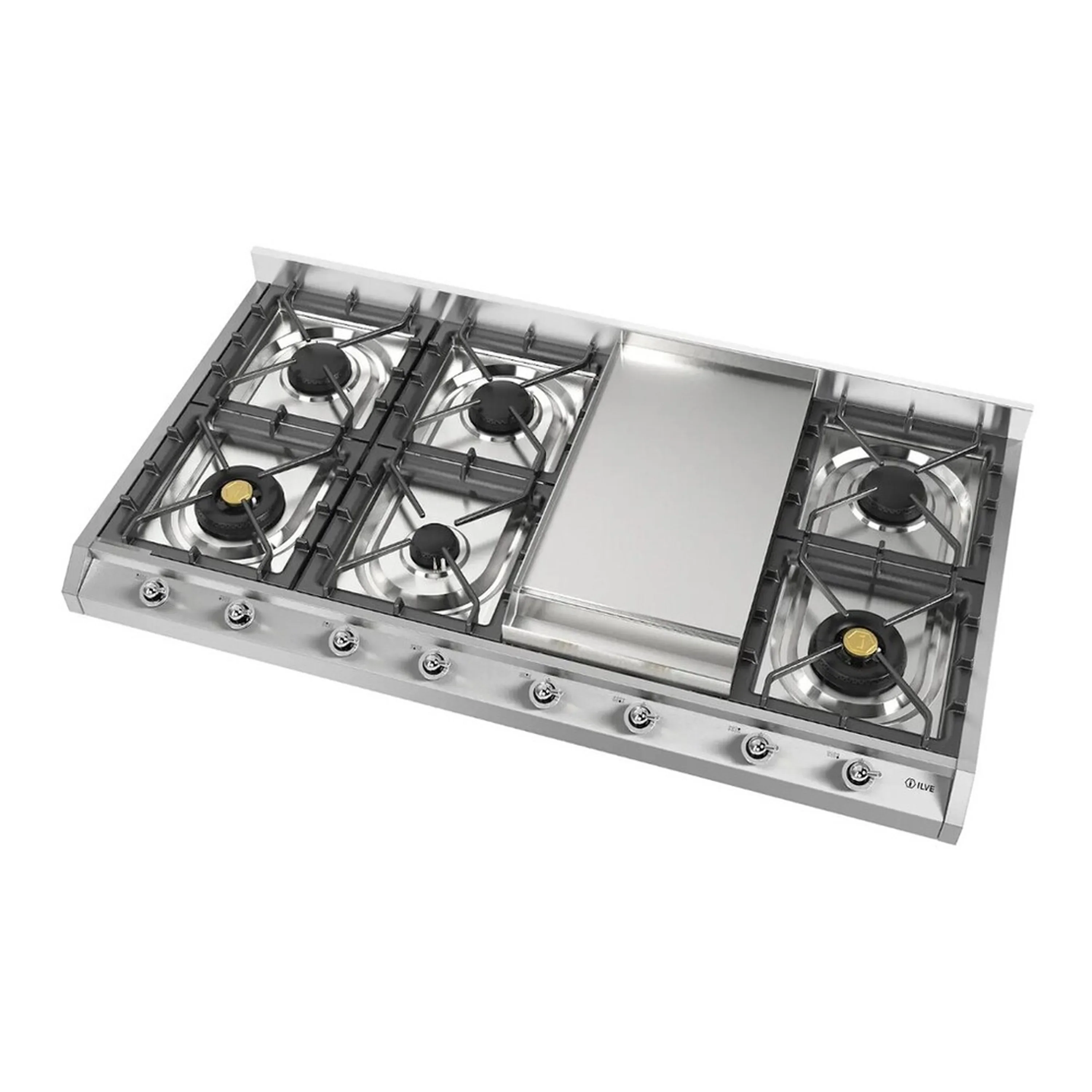 ILVE Nostalgie II 48 inch Built-In Propane Gas Cooktop with 8 Burners, Griddle, in Stainless Steel (UHCP1265FNSSCLP) - Image 4