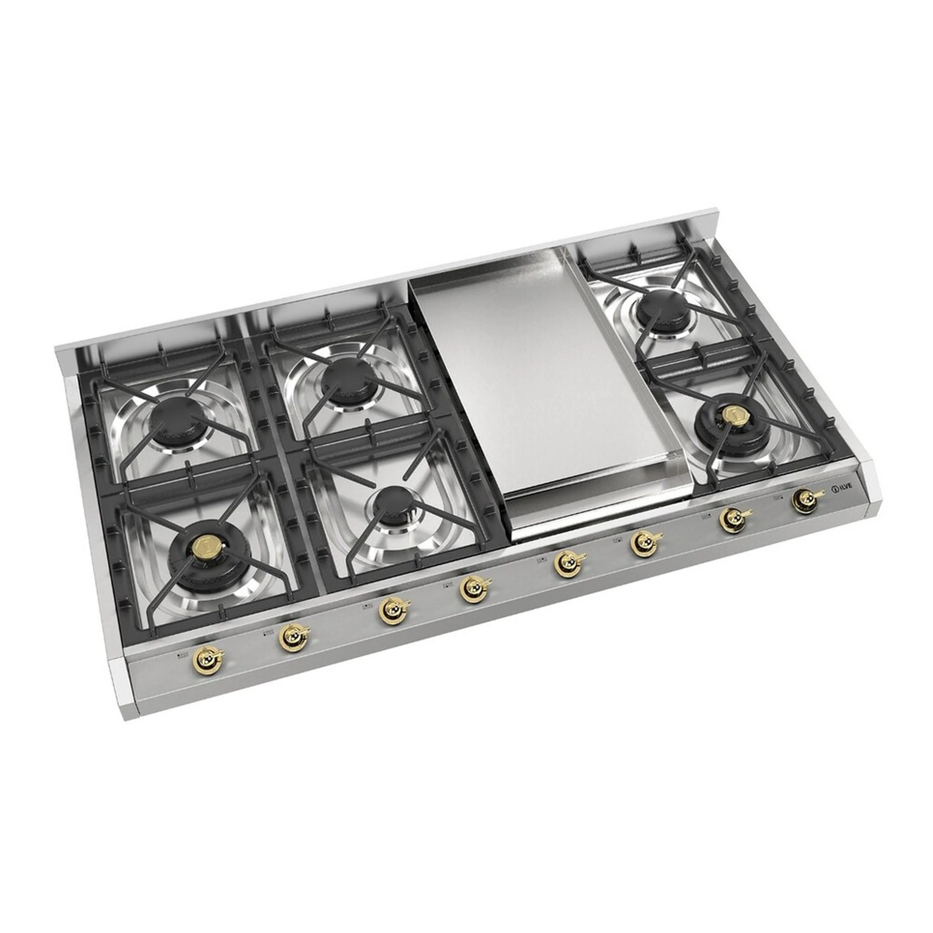ILVE Nostalgie II 48-Inch Built-In Propane Gas Cooktop with 8 Burners, Griddle in Stainless Steel (UHCP1265FNSSGLP) - Image 3