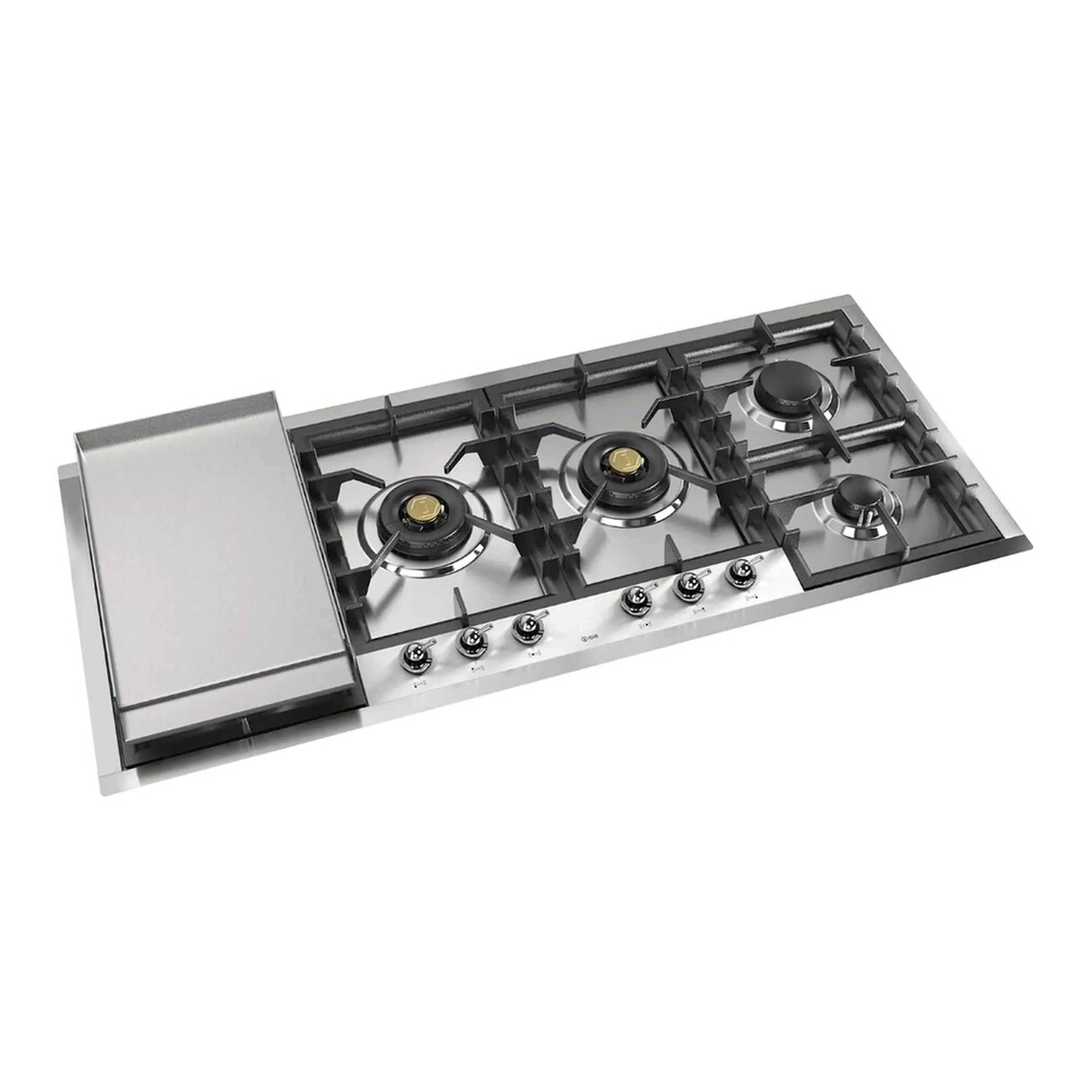 ILVE Nostalgie II 48-Inch Built-In Natural Gas Cooktop with Total Black Brass Burners in Stainless Steel (UHCPT125FNSSC) - Image 2