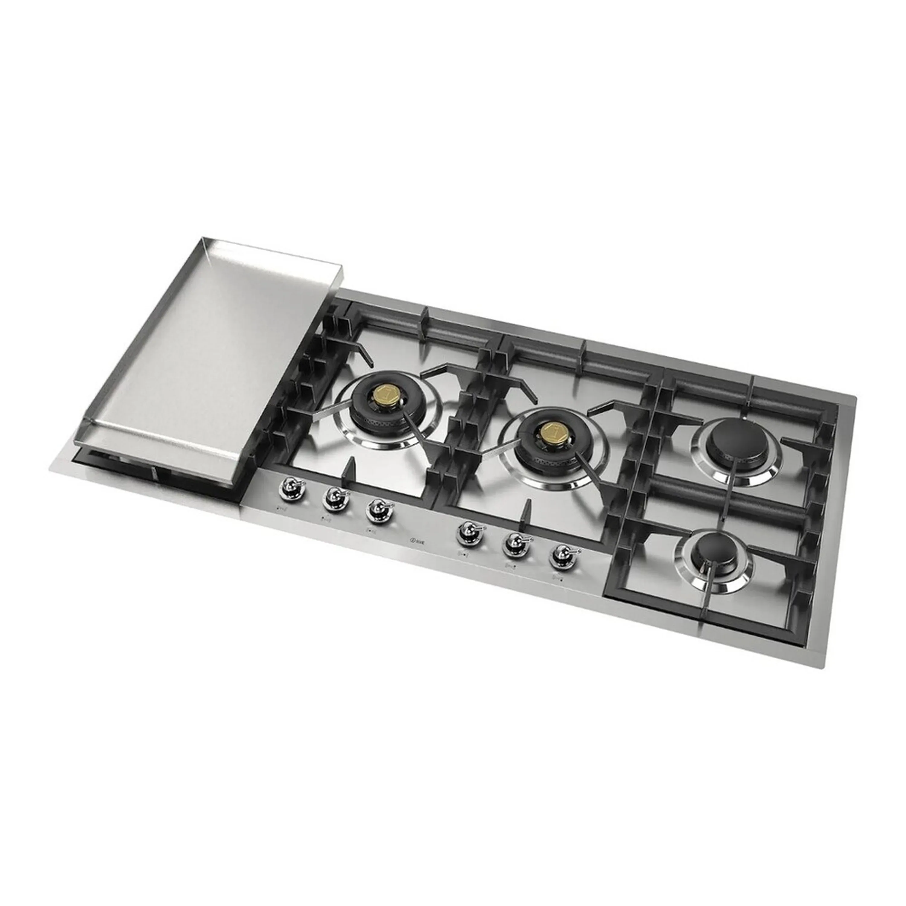 ILVE Nostalgie II 48-Inch Built-In Natural Gas Cooktop with Total Black Brass Burners in Stainless Steel (UHCPT125FNSSC) - Image 3