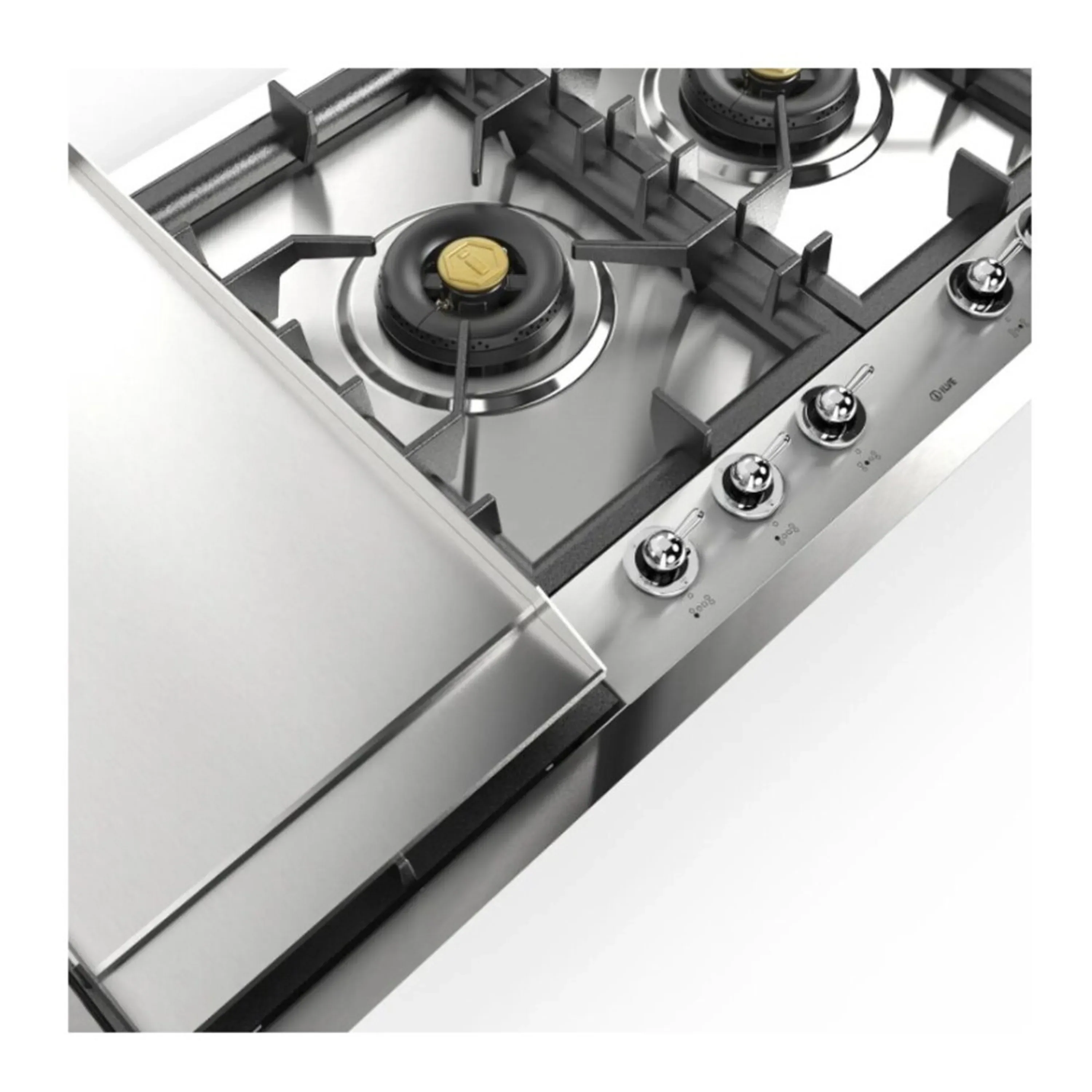 ILVE Nostalgie II 48-Inch Built-In Natural Gas Cooktop with Total Black Brass Burners in Stainless Steel (UHCPT125FNSSC) - Image 4