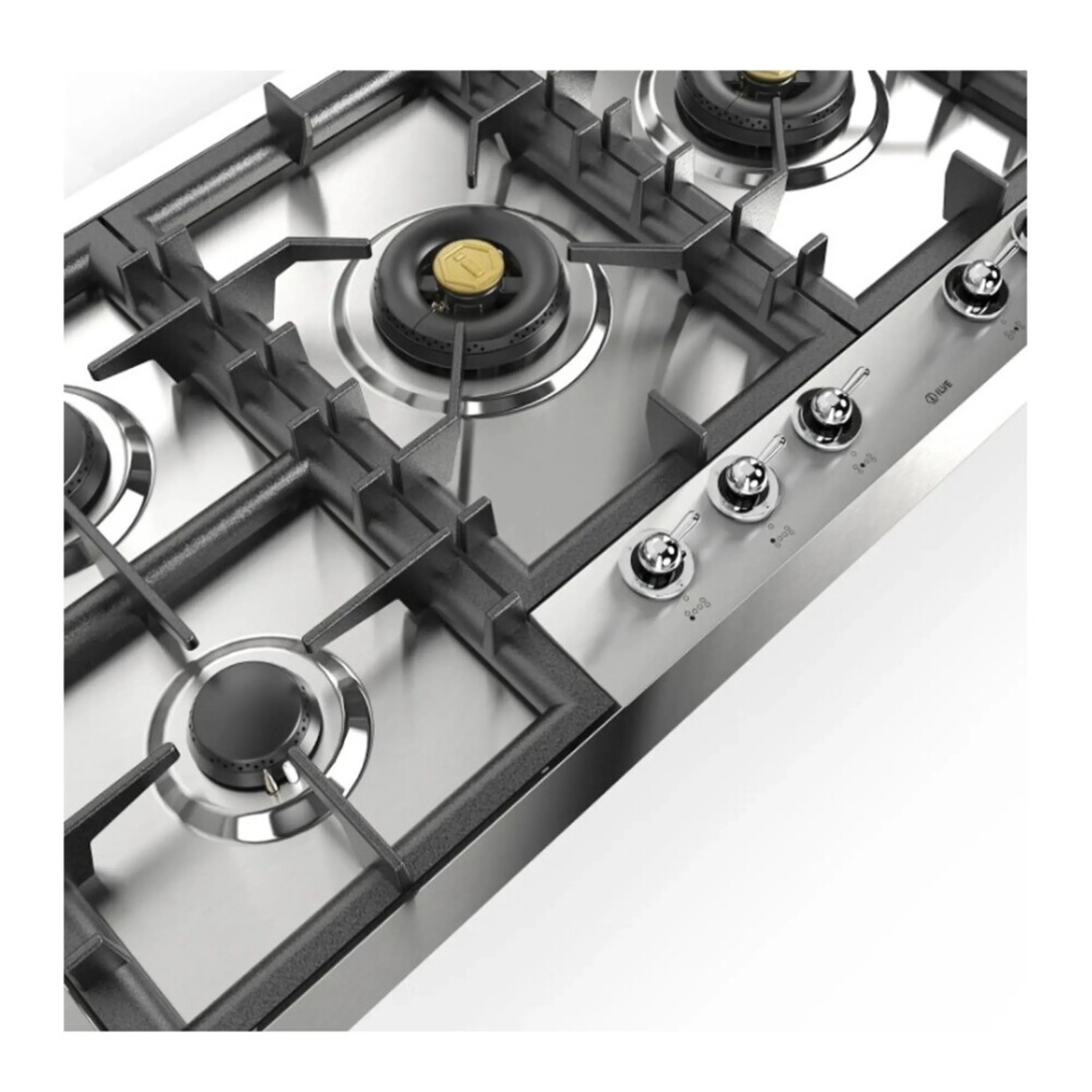 ILVE Nostalgie II 48-Inch Built-In Gas Cooktop with Total Black Brass Burners in Stainless Steel (UHCPT125NSSC) - Image 4