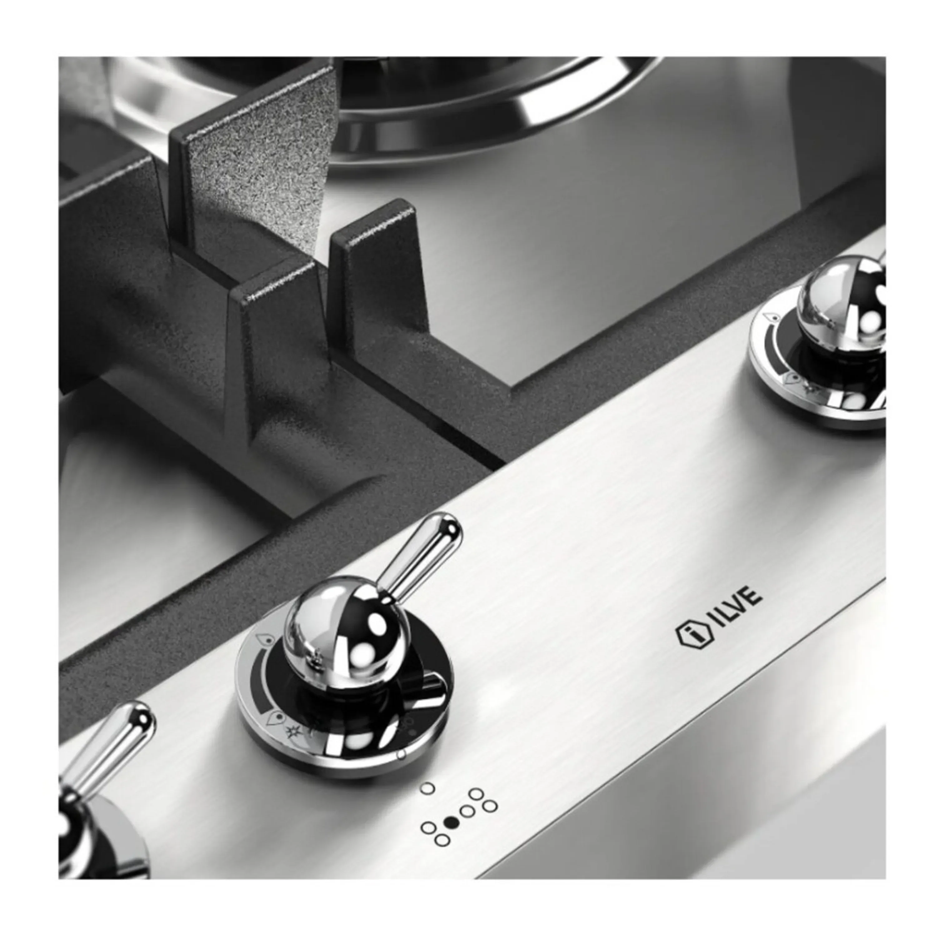 ILVE Nostalgie II 48-Inch Built-In Gas Cooktop with Total Black Brass Burners in Stainless Steel (UHCPT125NSSC) - Image 5