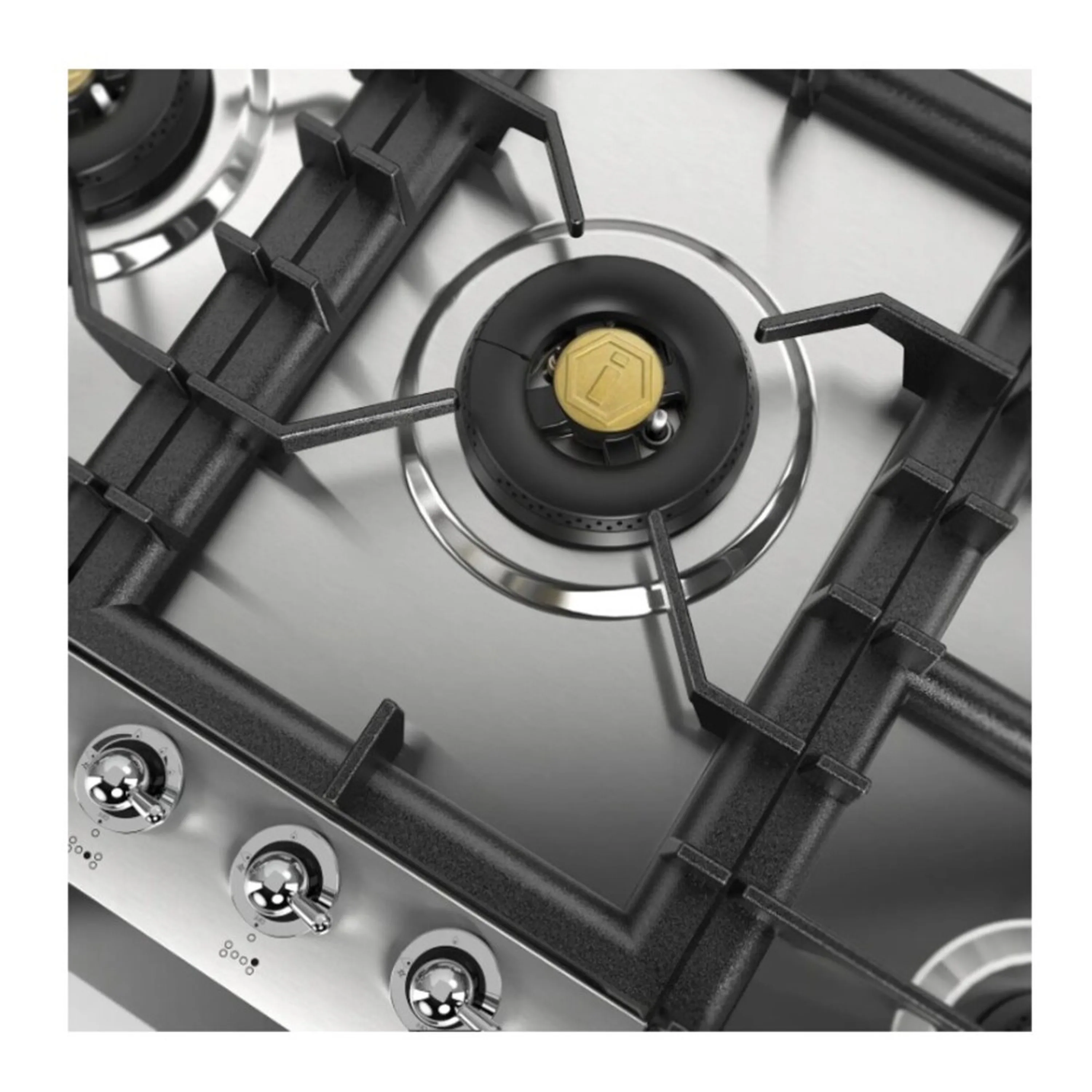 ILVE Nostalgie II 48-Inch Built-In Gas Cooktop with Total Black Brass Burners in Stainless Steel (UHCPT125NSSC) - Image 6