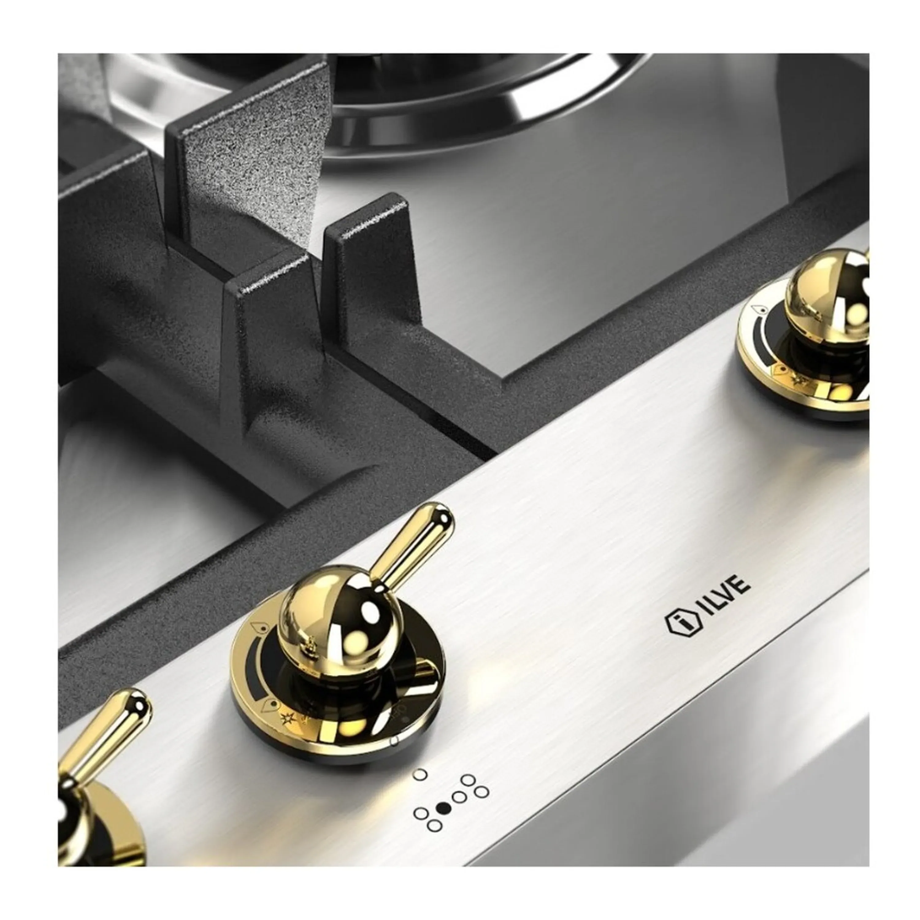 ILVE Nostalgie II 48-Inch Built-In Natural Gas Cooktop with Total Black Brass Burners in Stainless Steel (UHCPT125NSSG) - Image 5