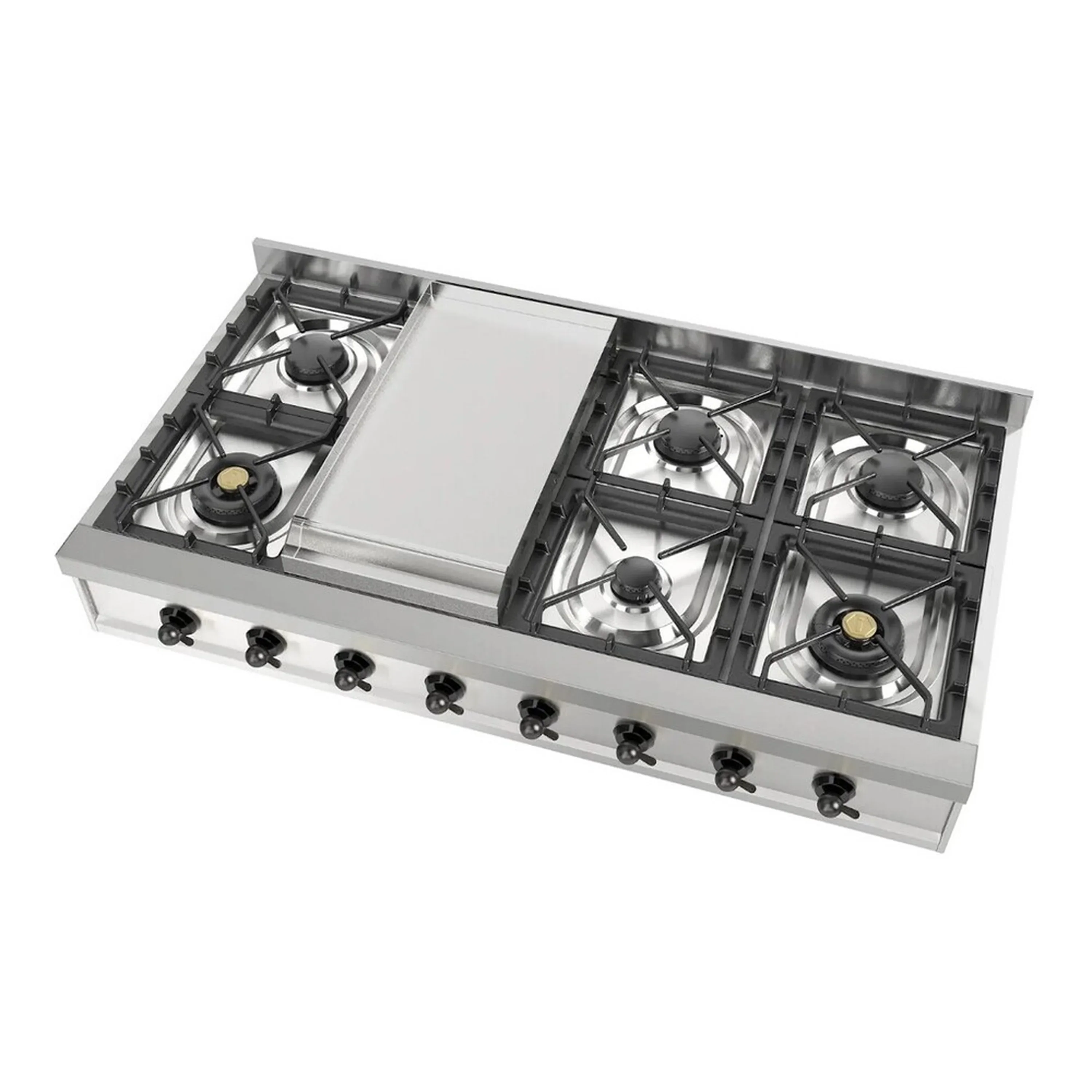 ILVE Nostalgie II 48 inch Built-In Natural Gas Rangetop with Griddle, in Stainless Steel (UHCP48FNSSB) - Image 4