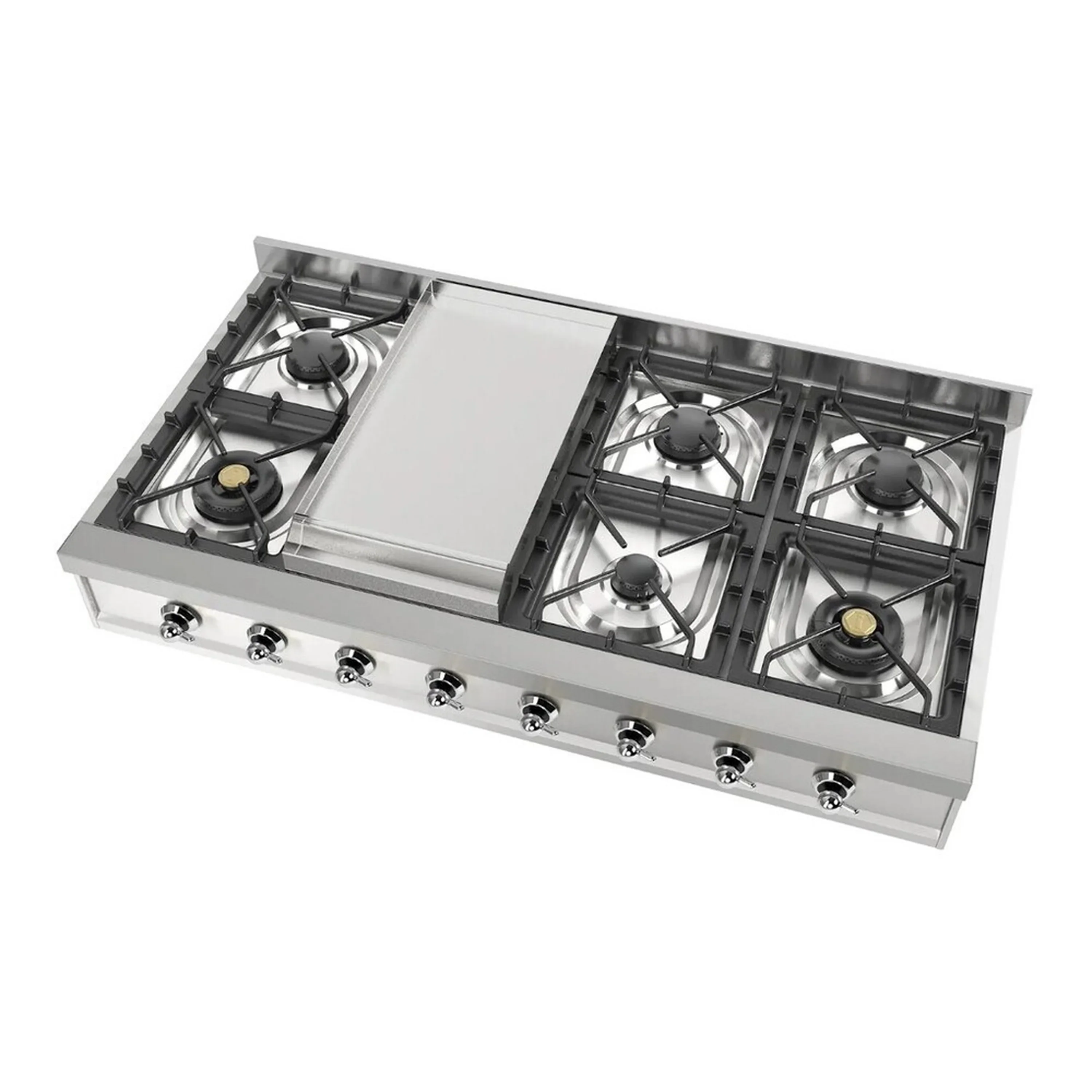 ILVE Nostalgie II 48 inch Built-In Propane Gas Rangetop with Griddle, in Stainless Steel (UHCP48FNSSCLP) - Image 4