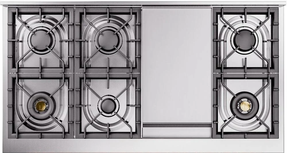 ILVE Nostalgie II 48-Inch Dual Fuel Freestanding Range in Blue Grey with Brass Trim (UP48FNMPBGGLP) - Image 4