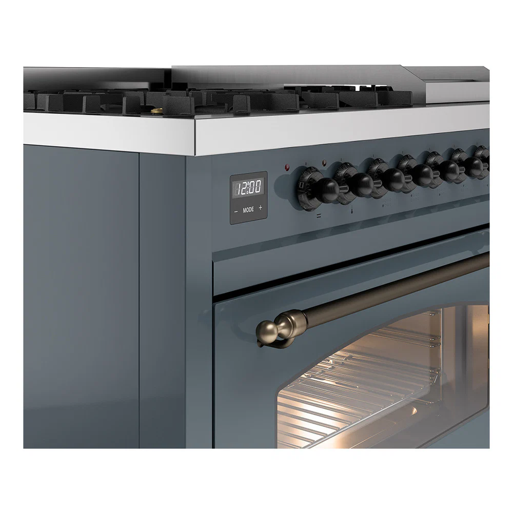 ILVE Nostalgie II 48-Inch Dual Fuel Freestanding Range in Blue Grey with Bronze Trim (UP48FNMPBGBLP) - Image 3