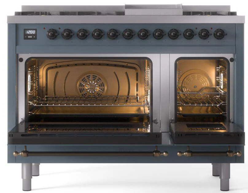ILVE Nostalgie II 48-Inch Dual Fuel Freestanding Range in Blue Grey with Bronze Trim (UP48FNMPBGBLP) - Image 5