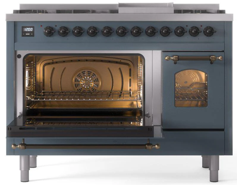 ILVE Nostalgie II 48-Inch Dual Fuel Freestanding Range in Blue Grey with Bronze Trim (UP48FNMPBGBLP) - Image 7