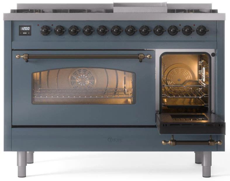 ILVE Nostalgie II 48-Inch Dual Fuel Freestanding Range in Blue Grey with Bronze Trim (UP48FNMPBGBLP) - Image 8