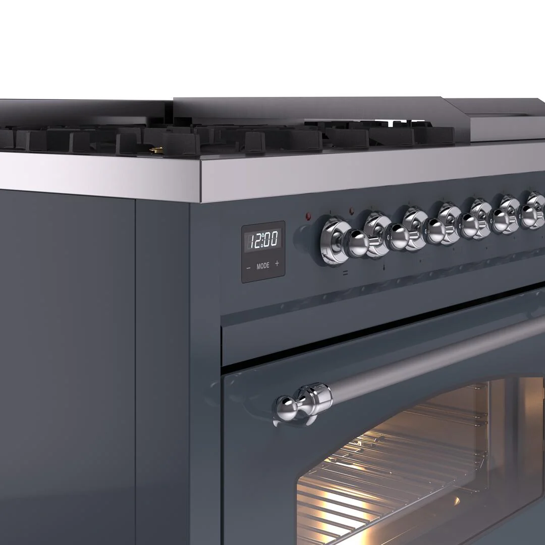 ILVE Nostalgie II 48-Inch Dual Fuel Freestanding Range in Blue Grey with Chrome Trim (UP48FNMPBGCLP) - Image 3