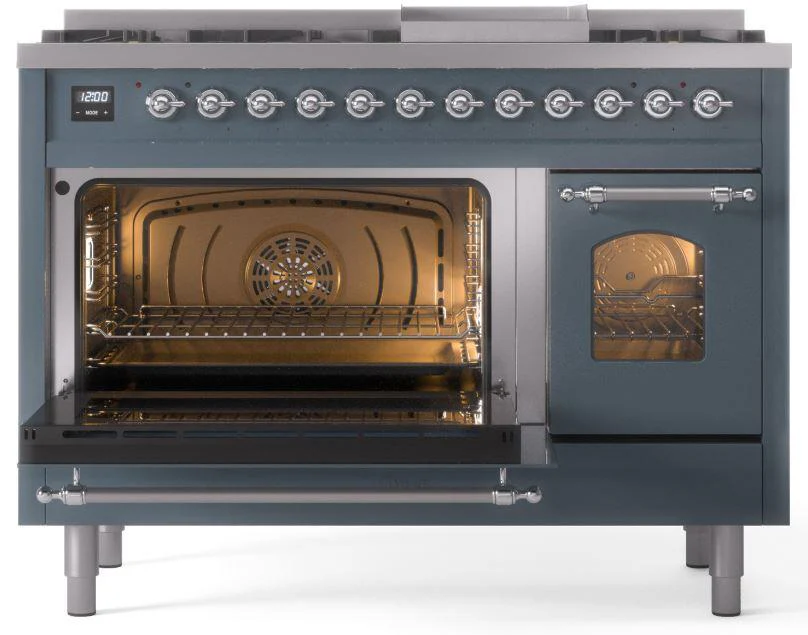 ILVE Nostalgie II 48-Inch Dual Fuel Freestanding Range in Blue Grey with Chrome Trim (UP48FNMPBGCLP) - Image 8