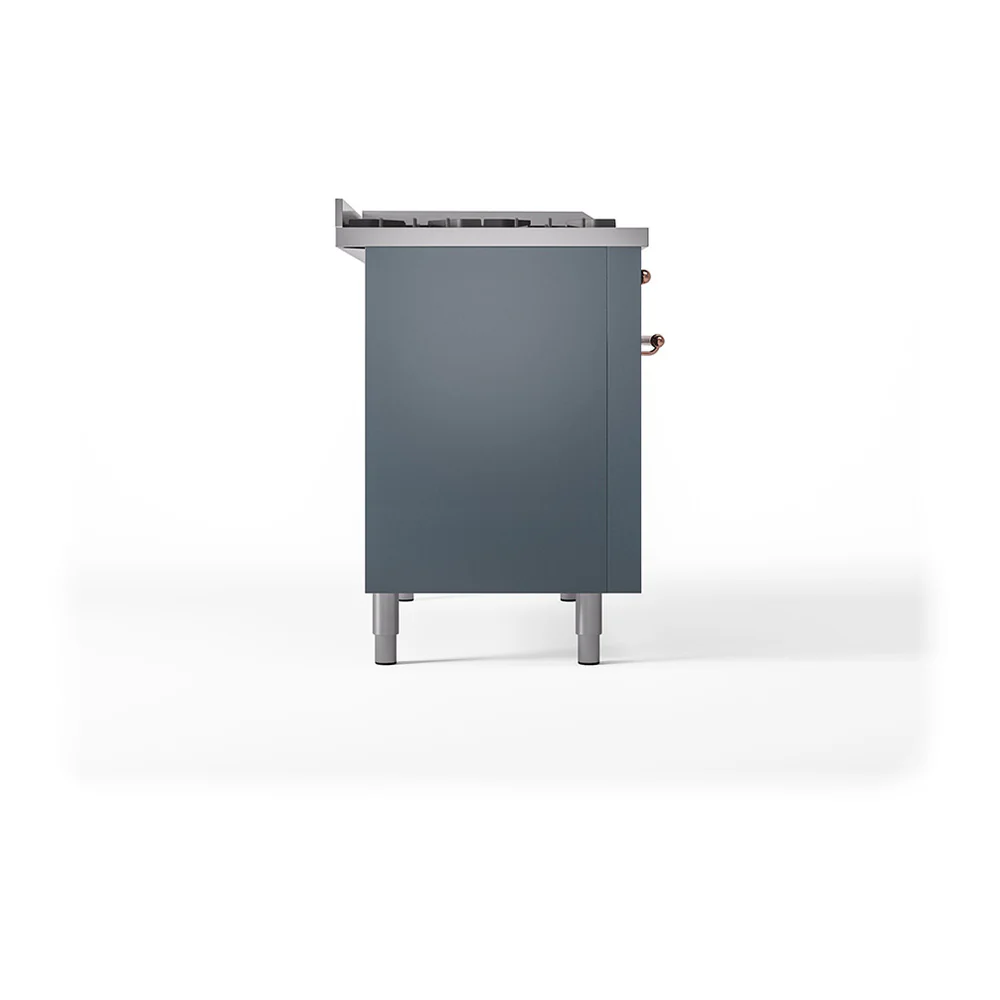 ILVE Nostalgie II 48-Inch Propane Gas Dual Fuel Range with 5 Burners, Griddle, & French Top with Triple Glass Door Oven in Blue Grey with Copper Trim (UP48FSNMPBGPLP) - Image 9