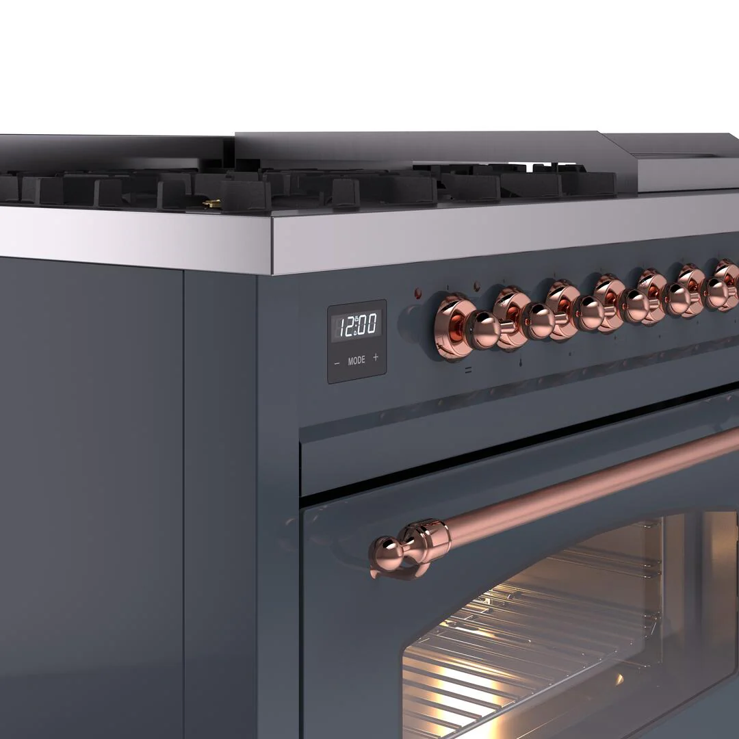 ILVE Nostalgie II 48-Inch Dual Fuel Freestanding Range in Blue Grey with Copper Trim (UP48FNMPBGPLP) - Image 3