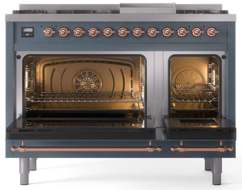 ILVE Nostalgie II 48-Inch Dual Fuel Freestanding Range in Blue Grey with Copper Trim (UP48FNMPBGPLP) - Image 5