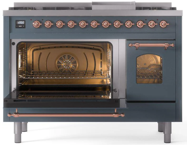 ILVE Nostalgie II 48-Inch Dual Fuel Freestanding Range in Blue Grey with Copper Trim (UP48FNMPBGPLP) - Image 8