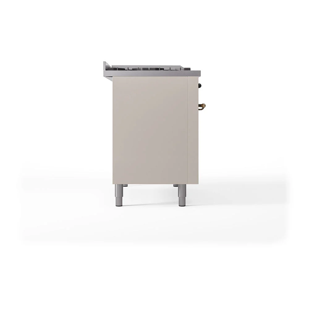ILVE Nostalgie II 48-Inch Natural Gas Dual Fuel Range with 5 Burners, Griddle, & French Top with Triple Glass Door Oven in Antique White with Bronze Trim (UP48FSNMPAWB) - Image 10