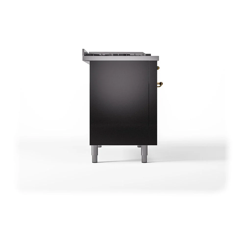 ILVE Nostalgie II 48-Inch Natural Gas Dual Fuel Range with 5 Burners, Griddle, & French Top with Triple Glass Door Oven in Glossy Black with Brass Trim (UP48FSNMPBKG) - Image 8