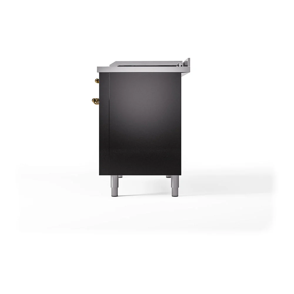 ILVE Nostalgie II 48-Inch Natural Gas Dual Fuel Range with 5 Burners, Griddle, & French Top with Triple Glass Door Oven in Glossy Black with Brass Trim (UP48FSNMPBKG) - Image 9