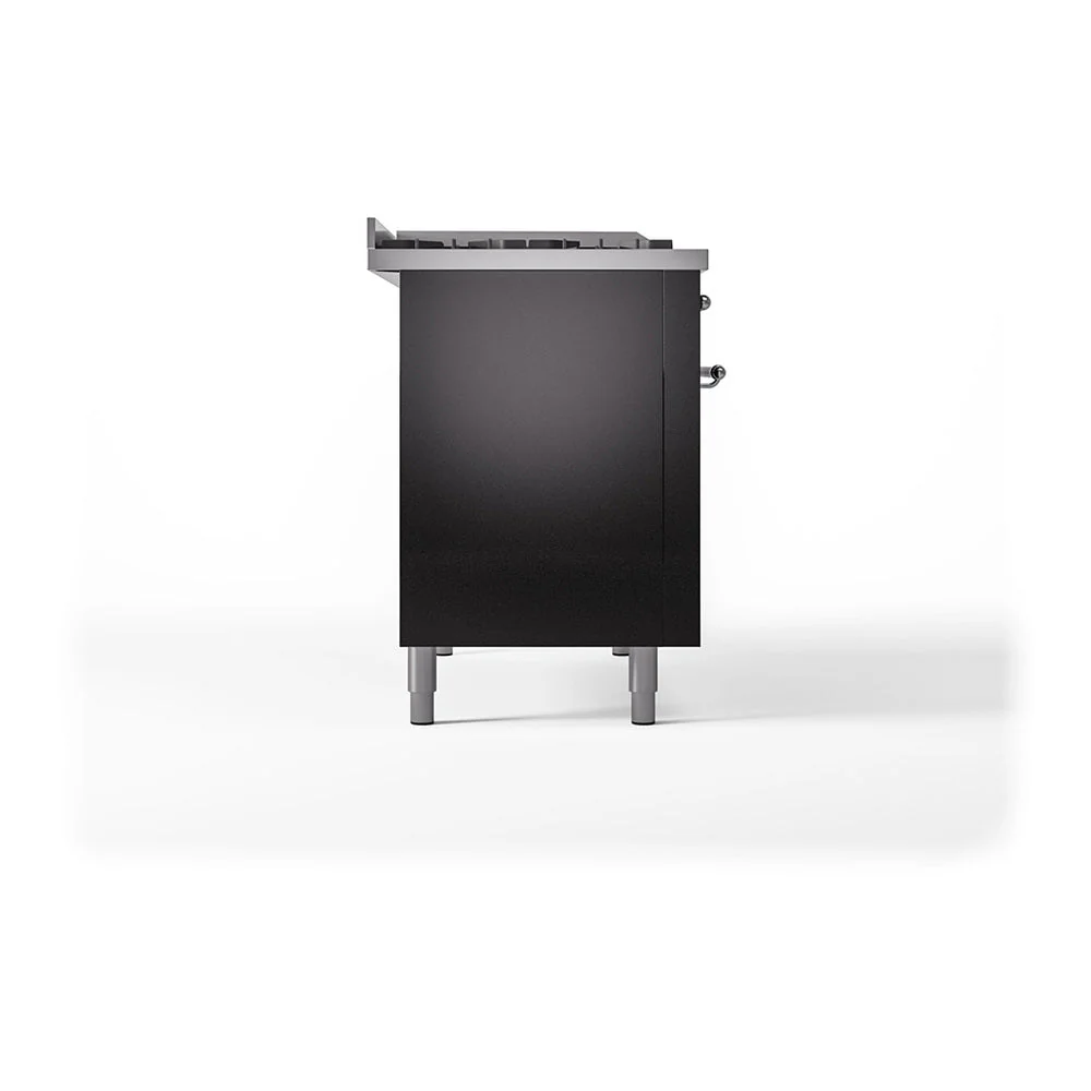 ILVE Nostalgie II 48-Inch Natural Gas Dual Fuel Range with 5 Burners, Griddle, & French Top with Triple Glass Door Oven in Glossy Black with Chrome Trim (UP48FSNMPBKC) - Image 10