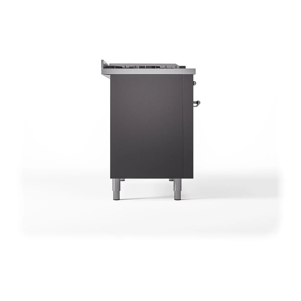 ILVE Nostalgie II 48-Inch Natural Gas Dual Fuel Range with 5 Burners, Griddle, & French Top with Triple Glass Door Oven in Matte Graphite with Chrome Trim (UP48FSNMPMGC) - Image 9