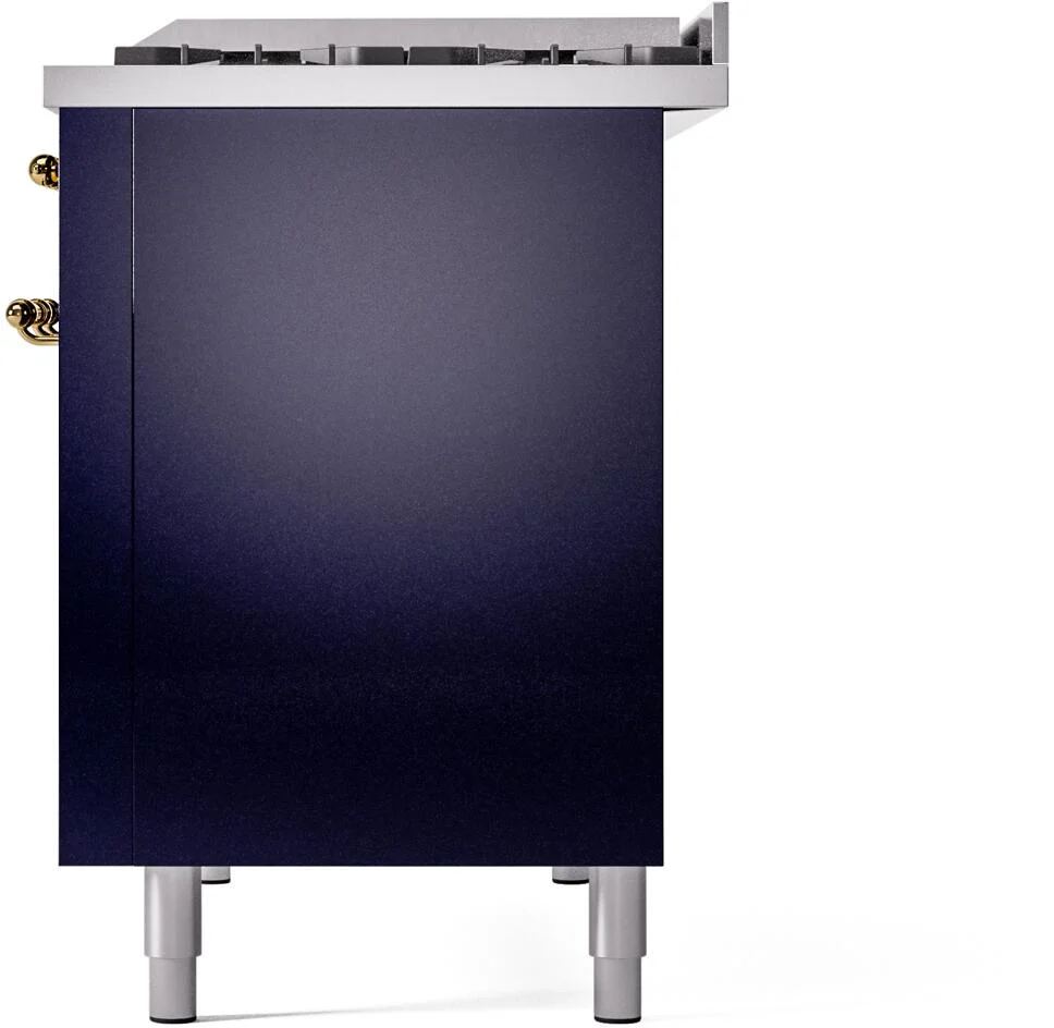 ILVE Nostalgie II 48-Inch Freestanding Natural Gas Dual Fuel Range in Midnight Blue with Brass Trim (UP48FNMPMBG) - Image 12