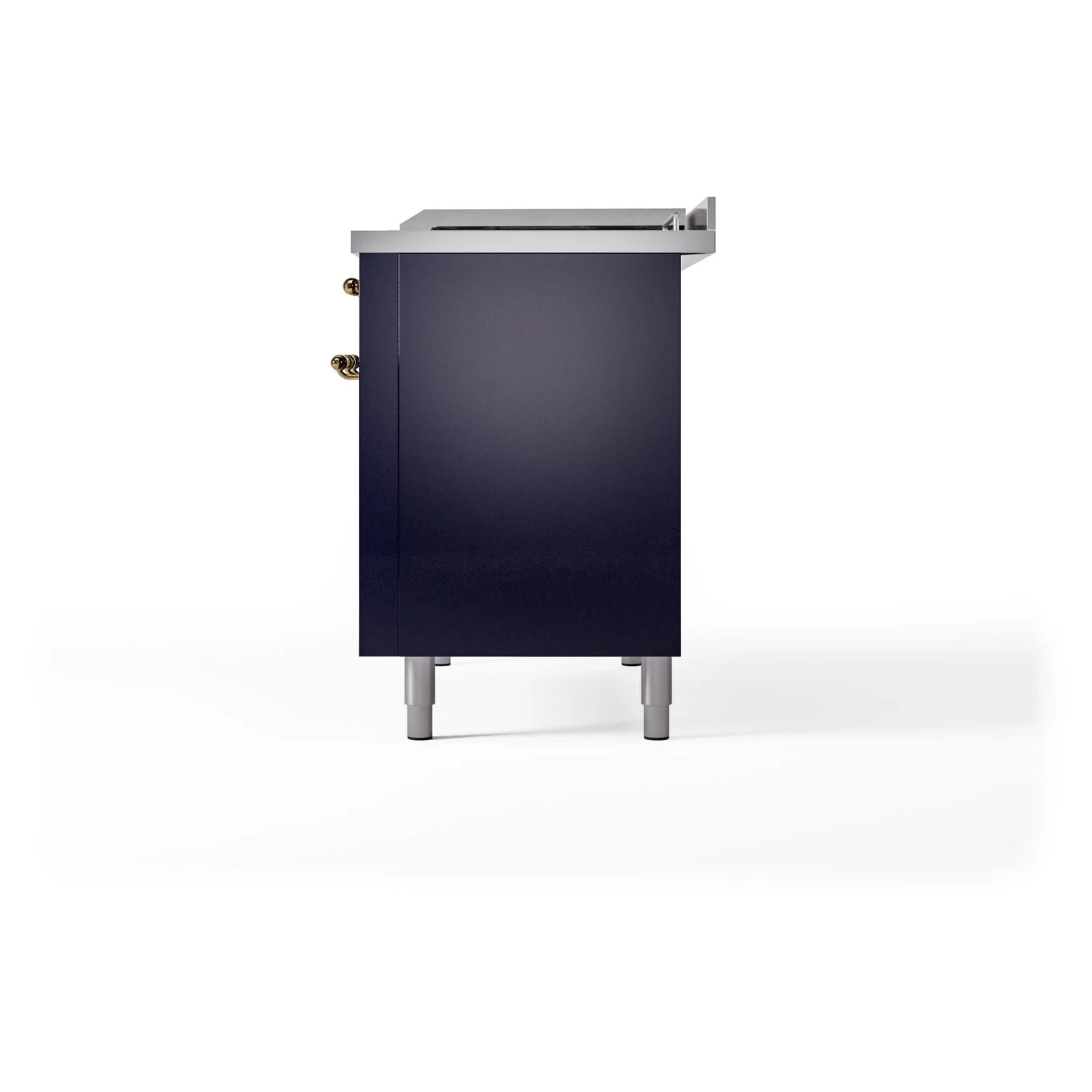 ILVE Nostalgie II 48-Inch Natural Gas Dual Fuel Range with 5 Burners, Griddle, & French Top with Triple Glass Door Oven in Midnight Blue with Brass Trim (UP48FSNMPMBG) - Image 10