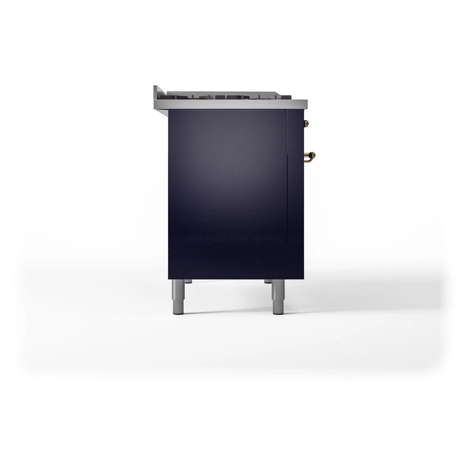 ILVE Nostalgie II 48-Inch Natural Gas Dual Fuel Range with 5 Burners, Griddle, & French Top with Triple Glass Door Oven in Midnight Blue with Brass Trim (UP48FSNMPMBG) - Image 9