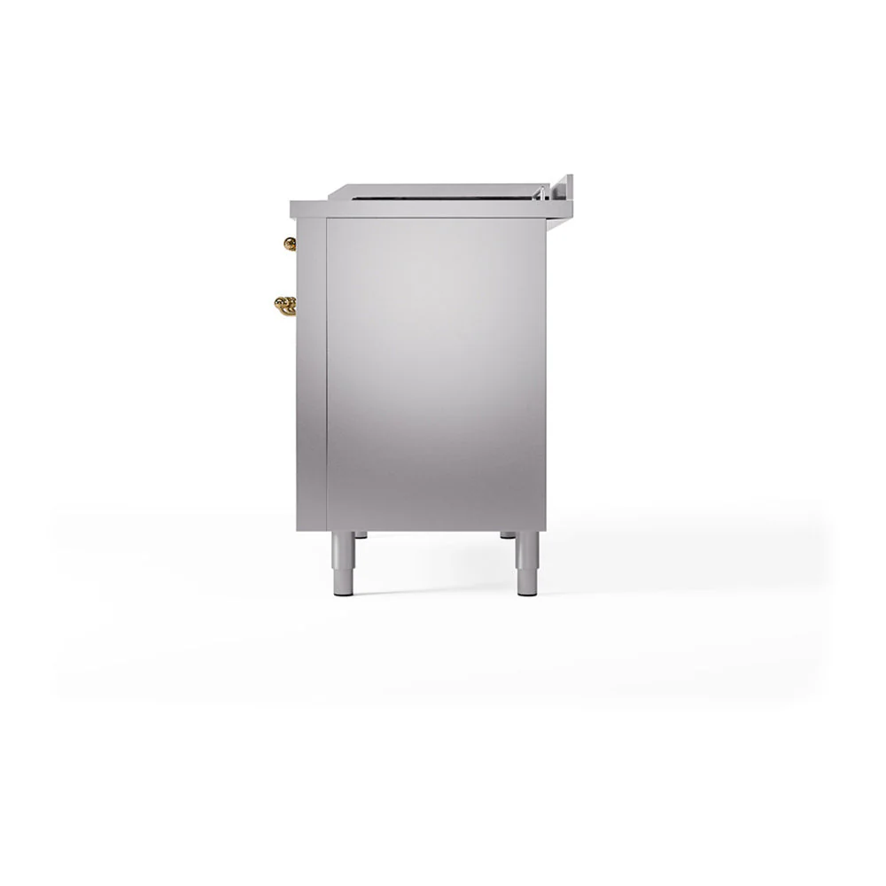 ILVE Nostalgie II 48-Inch Natural Gas Dual Fuel Range with 5 Burners, Griddle, & French Top with Triple Glass Door Oven in Stainless Steel with Brass Trim (UP48FSNMPSSG) - Image 11