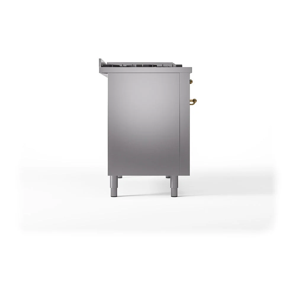ILVE Nostalgie II 48-Inch Natural Gas Dual Fuel Range with 5 Burners, Griddle, & French Top with Triple Glass Door Oven in Stainless Steel with Brass Trim (UP48FSNMPSSG) - Image 9