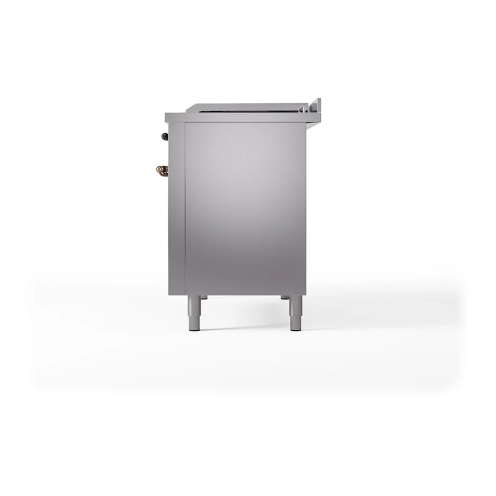 ILVE Nostalgie II 48-Inch Natural Gas Dual Fuel Range with 5 Burners, Griddle, & French Top with Triple Glass Door Oven in Stainless Steel with Bronze Trim (UP48FSNMPSSB) - Image 8