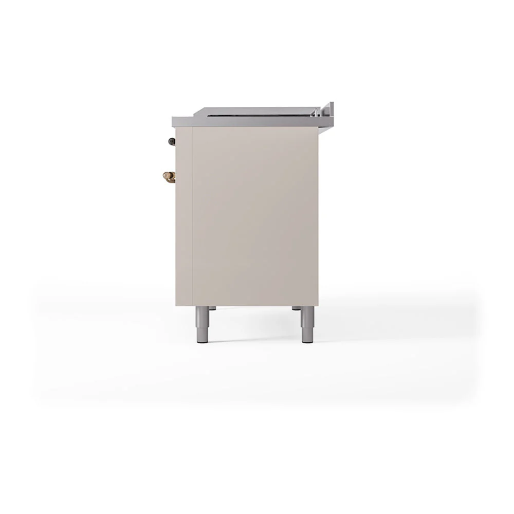 ILVE Nostalgie II 48-Inch Natural Gas Dual Fuel Range with 5 Burners, Griddle, & French Top, with Solid Door Oven in Antique White with Bronze Trim (UP48FSQNMPAWB) - Image 4