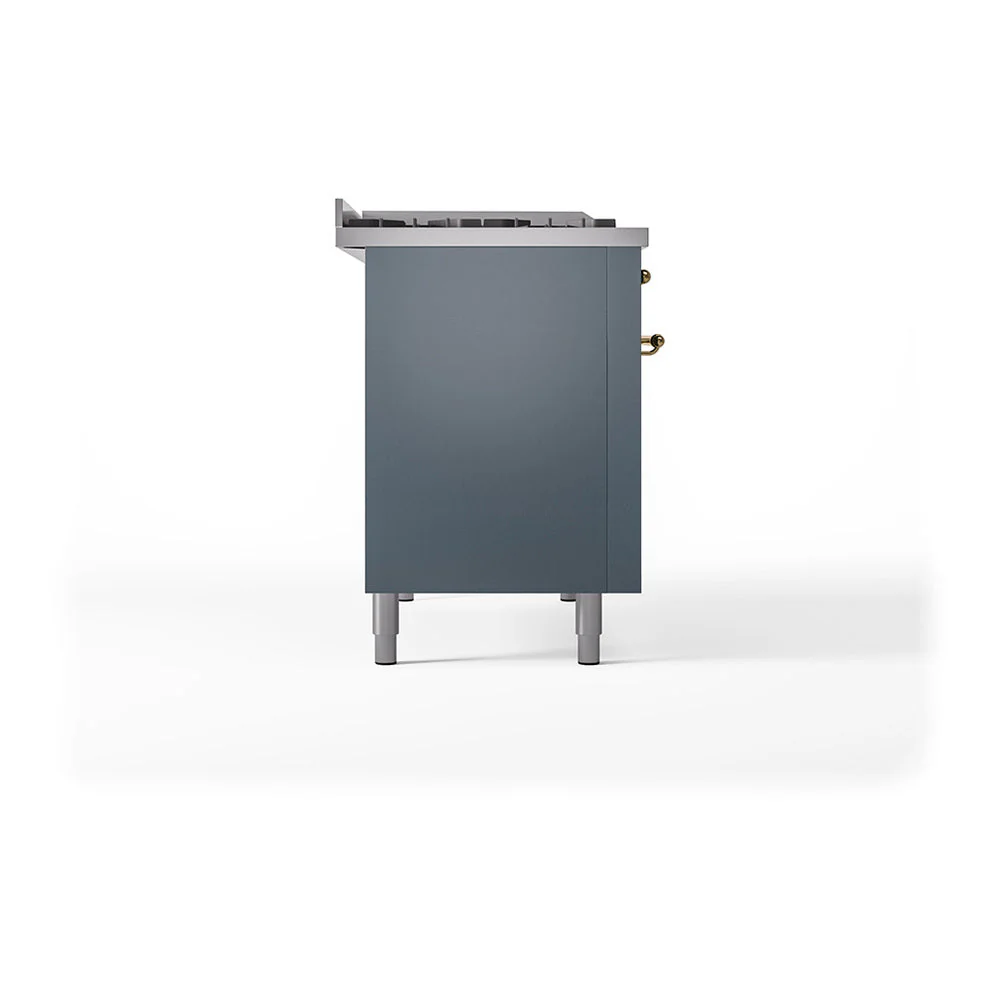 ILVE Nostalgie II 48-Inch Natural Gas Dual Fuel Range with 5 Burners, Griddle, & French Top, with Solid Door Oven in Blue Grey with Brass Trim (UP48FSQNMPBGG) - Image 3