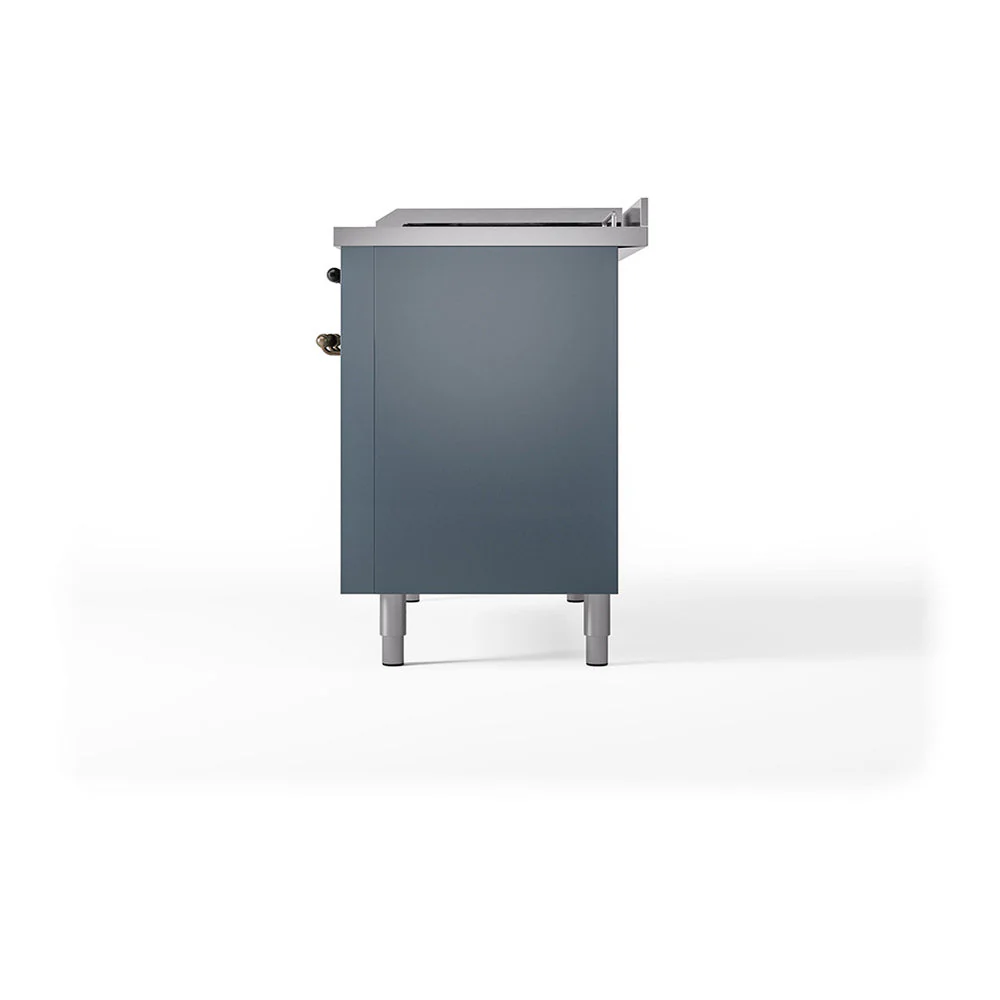 ILVE Nostalgie II 48-Inch Natural Gas Dual Fuel Range with 5 Burners, Griddle, & French Top, with Solid Door Oven in Blue Grey with Bronze Trim (UP48FSQNMPBGB) - Image 4