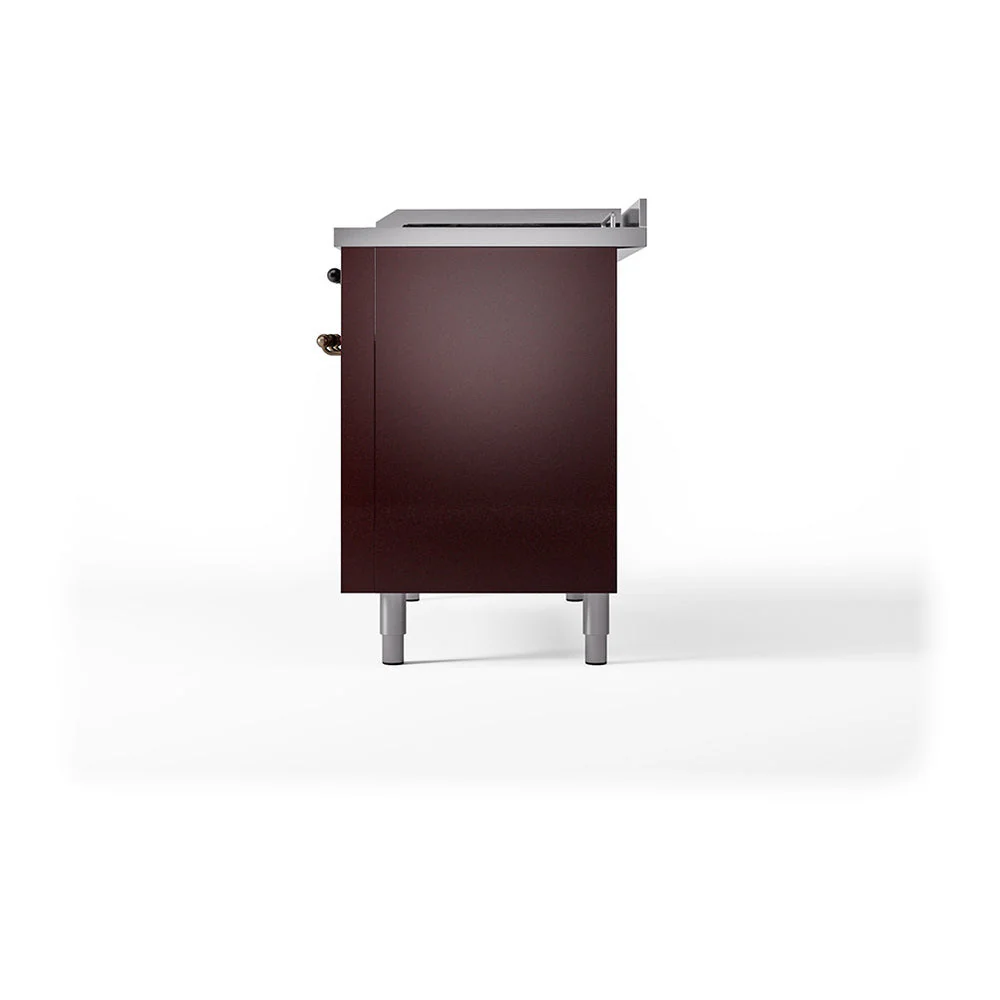 ILVE Nostalgie II 48-Inch Natural Gas Dual Fuel Range with 5 Burners, Griddle, & French Top, with Solid Door Oven in Burgundy with Bronze Trim (UP48FSQNMPBUB) - Image 4