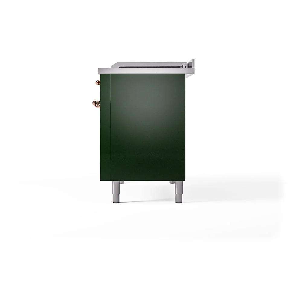 ILVE Nostalgie II 48-Inch Natural Gas Dual Fuel Range with 5 Burners, Griddle, & French Top, with Solid Door Oven in Emerald Green with Bronze Trim (UP48FSQNMPEGB) - Image 4