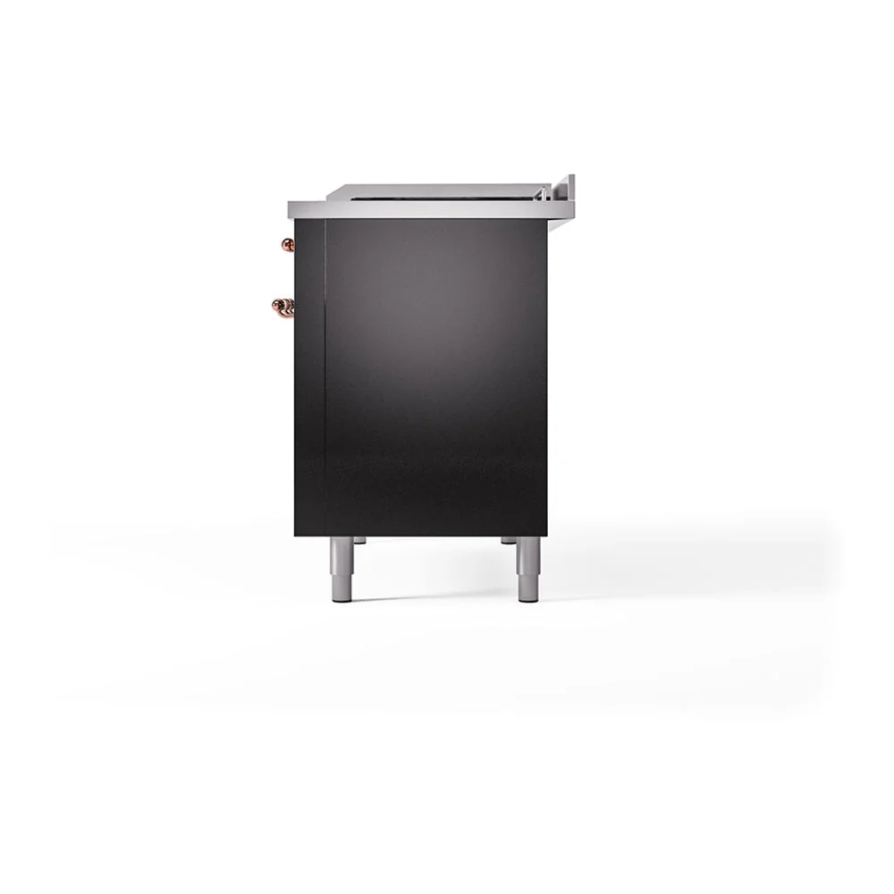 ILVE Nostalgie II 48-Inch Natural Gas Dual Fuel Range with 5 Burners, Griddle, & French Top, with Solid Door Oven in Glossy Black with Copper Trim (UP48FSQNMPBKP) - Image 4