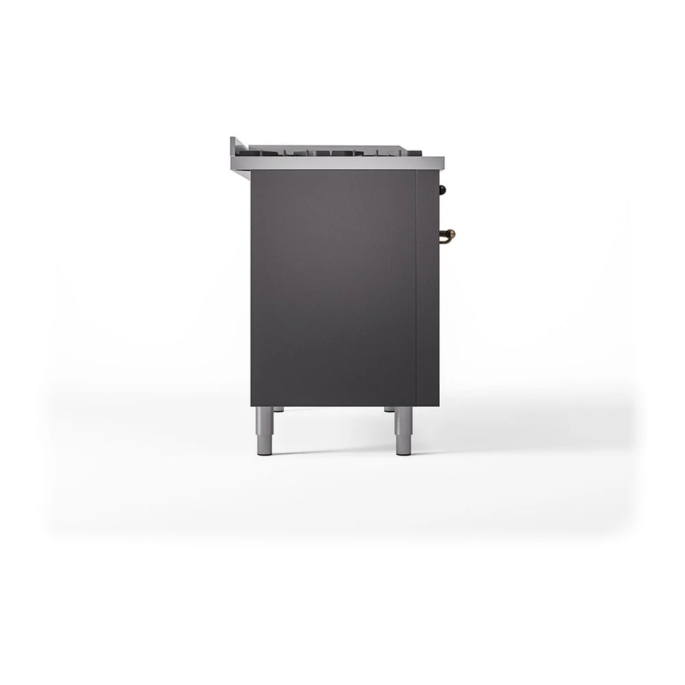 ILVE Nostalgie II 48-Inch Natural Gas Dual Fuel Range with 5 Burners, Griddle, & French Top, with Solid Door Oven in Matte Graphite with Bronze Trim (UP48FSQNMPMGB) - Image 4
